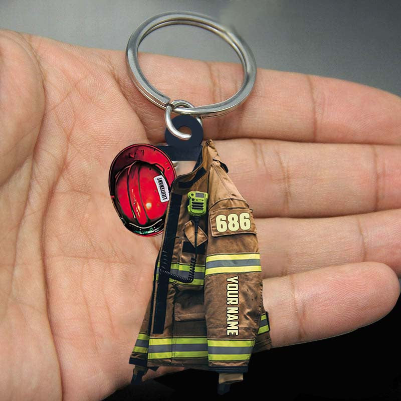 Personalized Fire Chief Firefighter Keychain/ Custom Name Flat Acrylic Keychain for Fire Chief