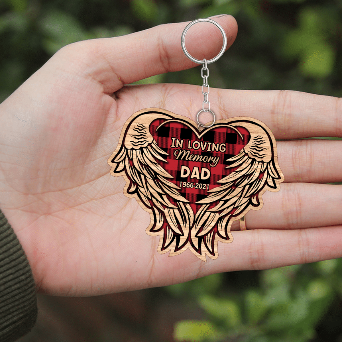 Personalized Memorial Keychain/ In Loving Memory Wooden Keychain for whom loved in heaven