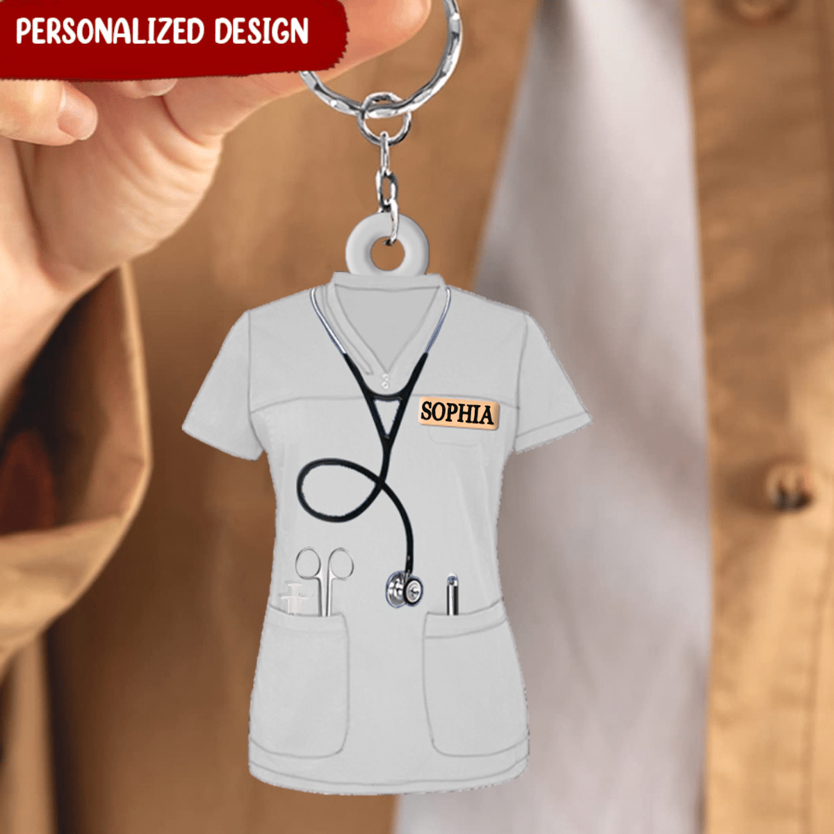 Personalized Nurse Scrubs - Gift For Nurse Acrylic Keychain/ Custom Name Nurse Costume