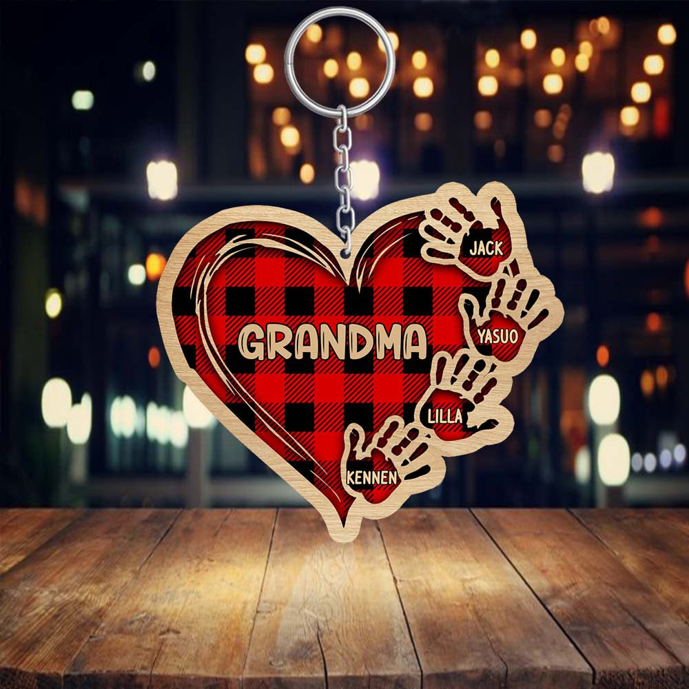 Personalized Grandma Keychain/ Custom Grandkids Name Wooden Keychain