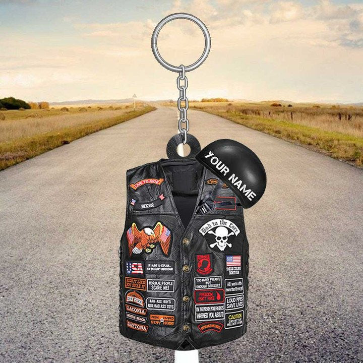 Personalized Biker Keychain/ Custom Biker Vest Flat Keychain for Biker lovers