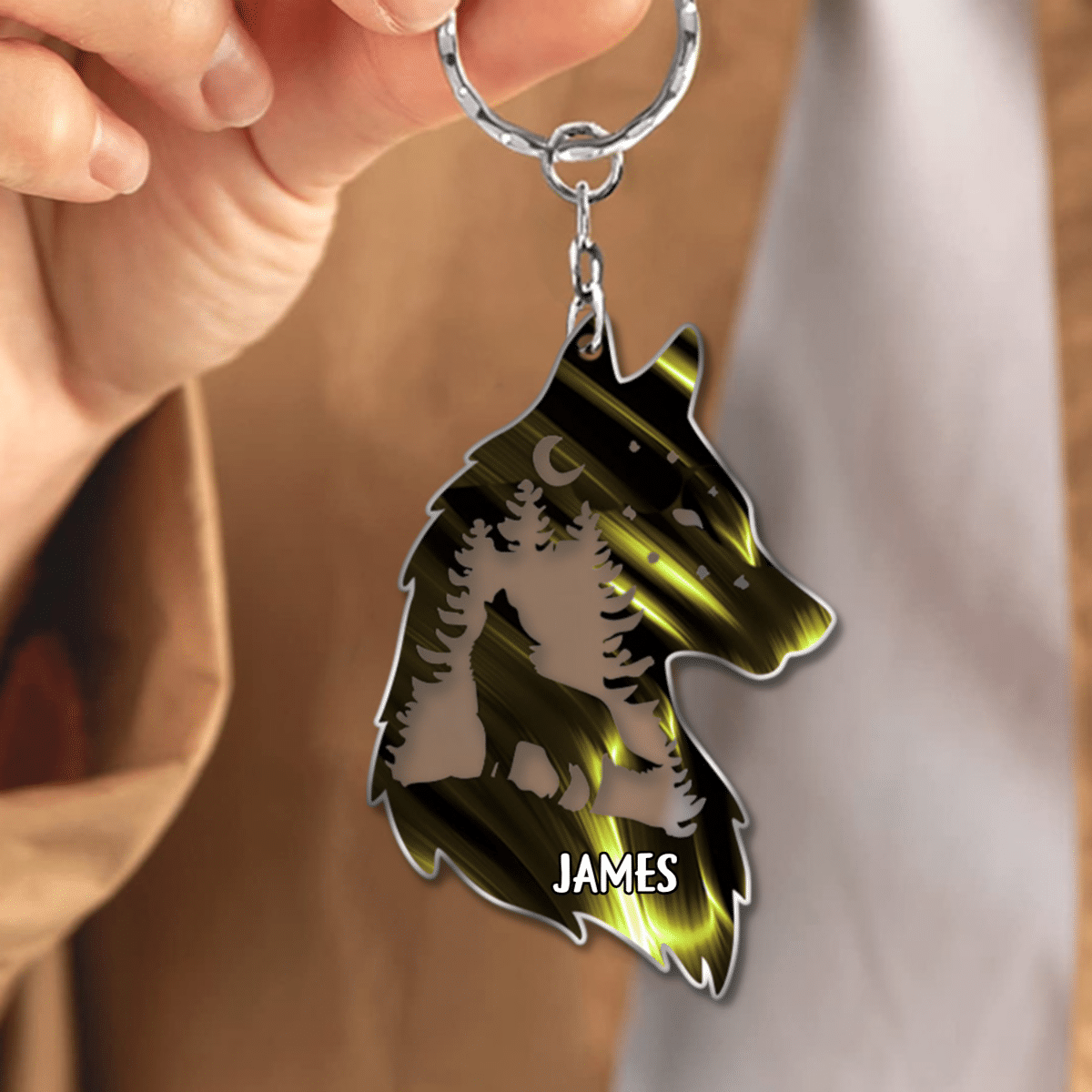 Wolf In Forest Personalized Wolf Acrylic Keychain for Lovers/ Keychain for Man