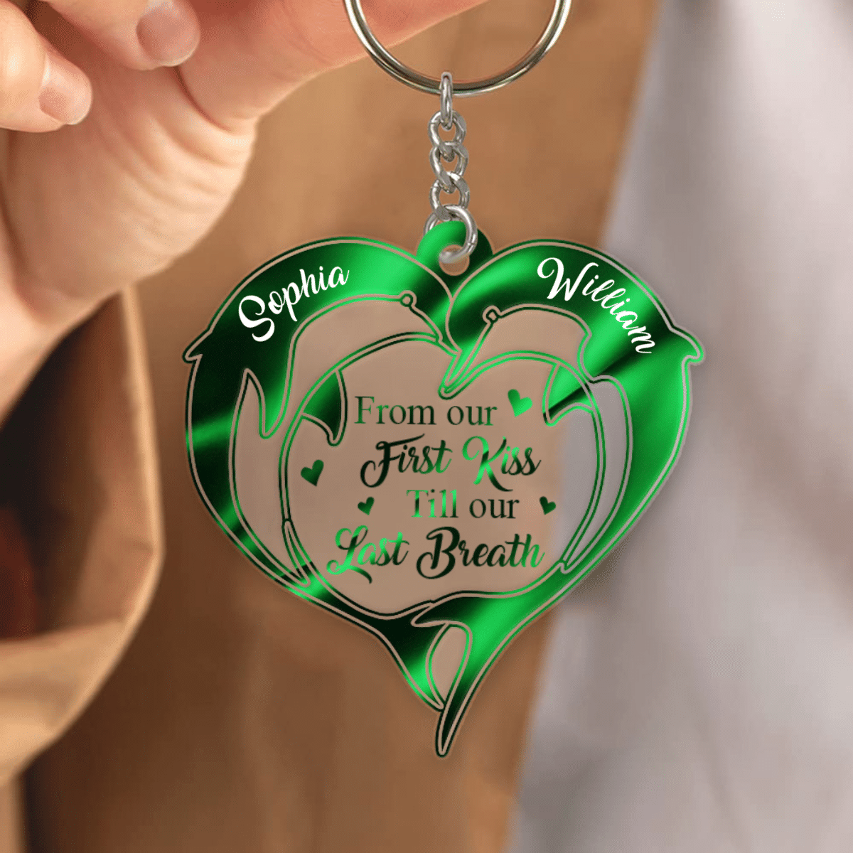 Personalized Couple Dolphins Acrylic Keychain From Our First Kiss Till Our Last Breath Keychain