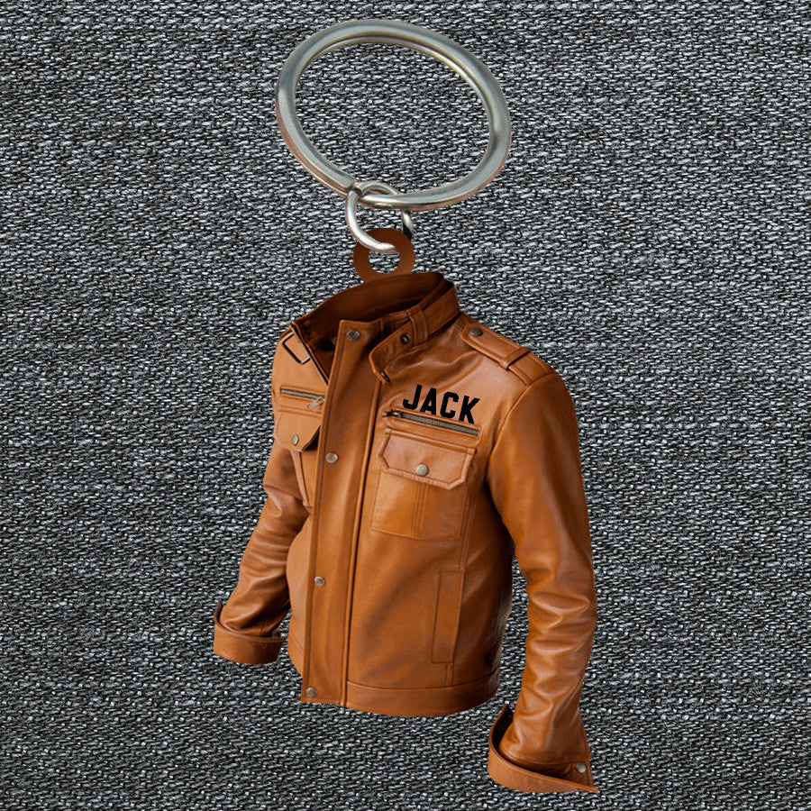 Personalized Motorcycle Leather Jacket Keychain/ Custom Name Flat Acrylic Keychain for Motorcycle Lover