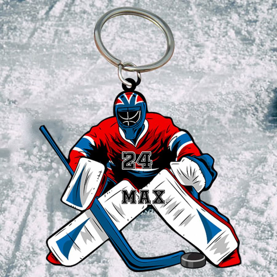Personalized Hockey Goalie Acrylic Keychain for Goalkeeper love Hockey/ Flat Keychain
