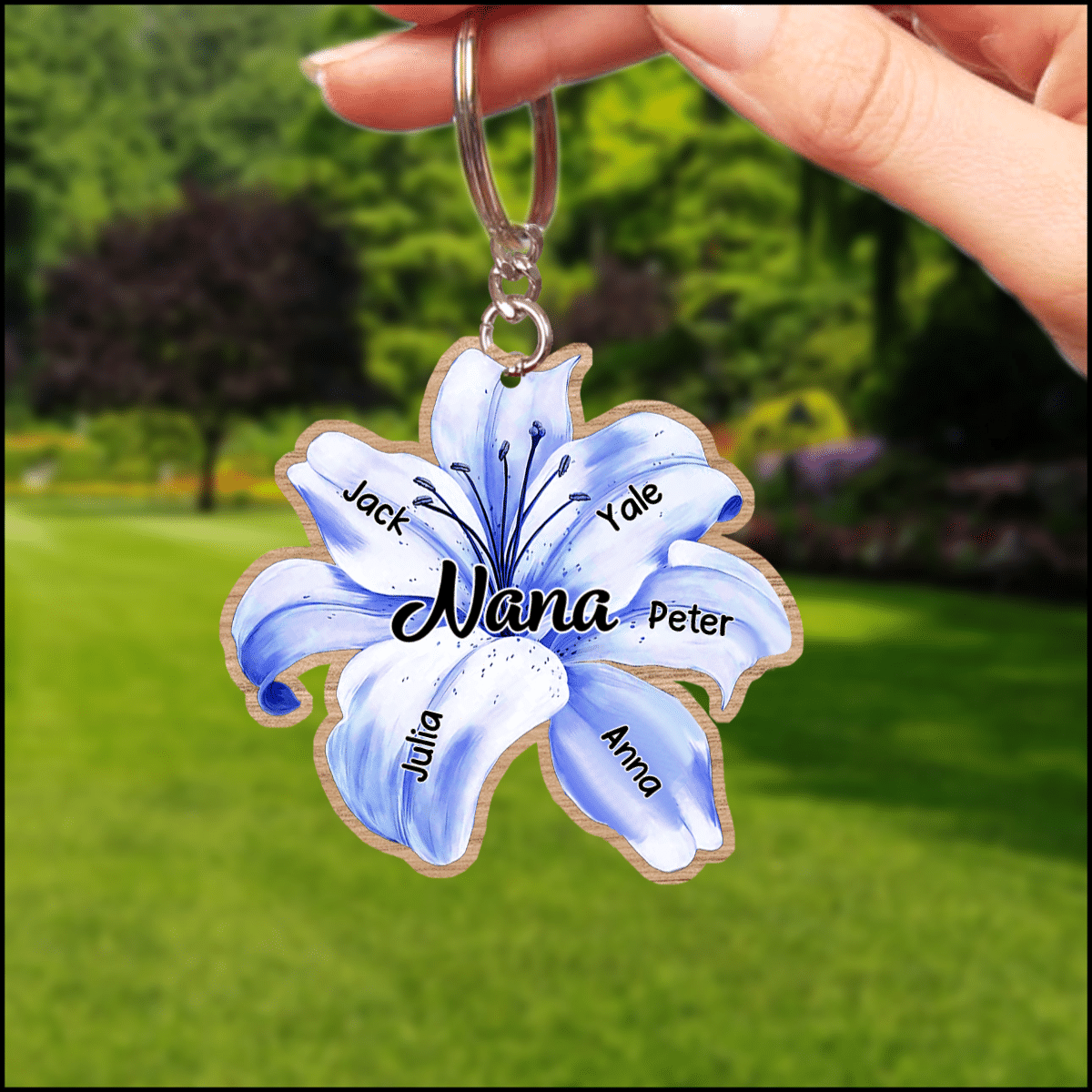 Personalized Grandma Lily Flowers Keychain/ Custom Name Grandkids Acrylic Flat Keychain