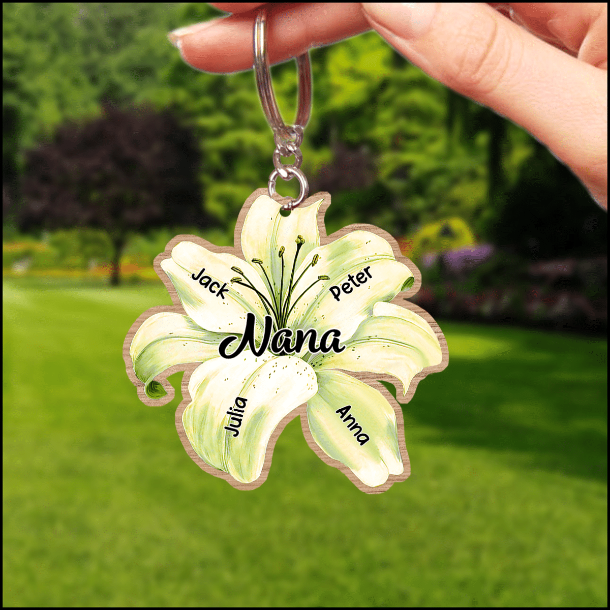 Personalized Family Lily Flowers Keychain/ Custom Member names Acrylic Flat Keychain