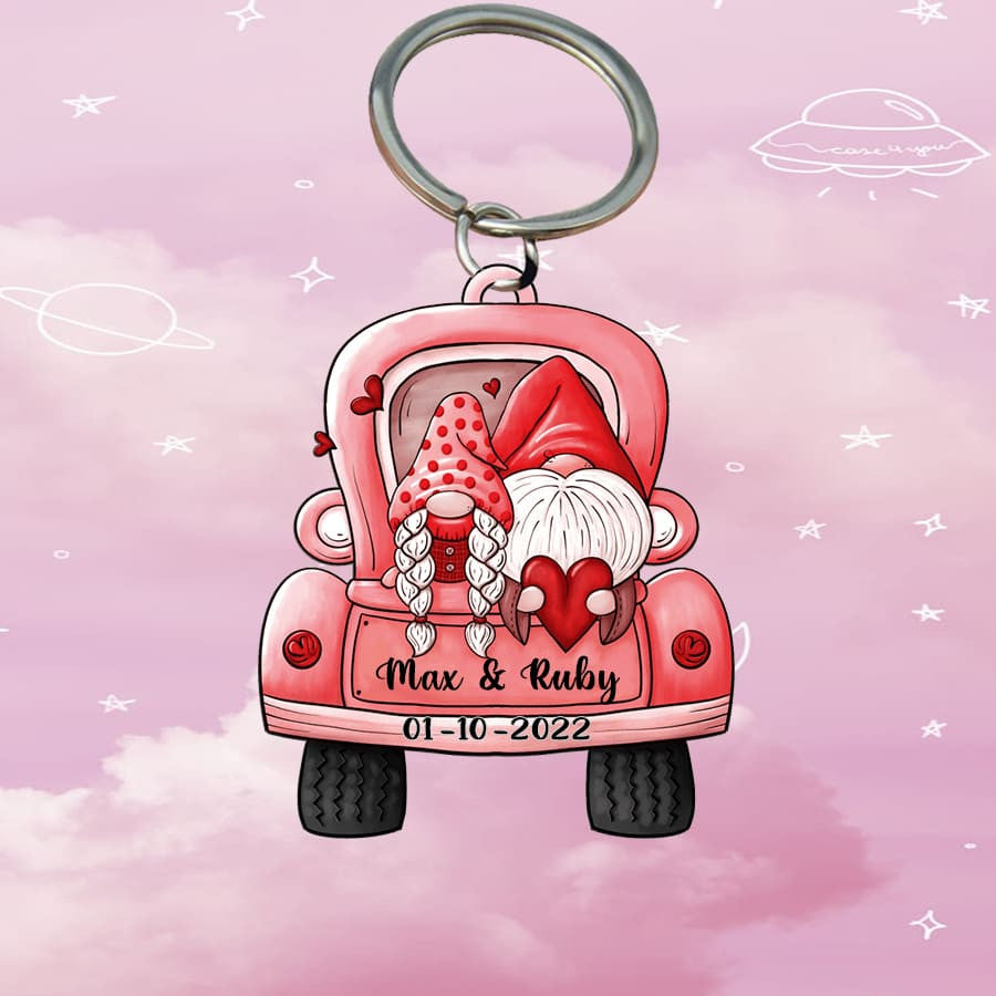 Personalized Gnome Truck Couple Keychain/ Custom Acrylic Flat Keychain for Girlfriend and Boyfriend