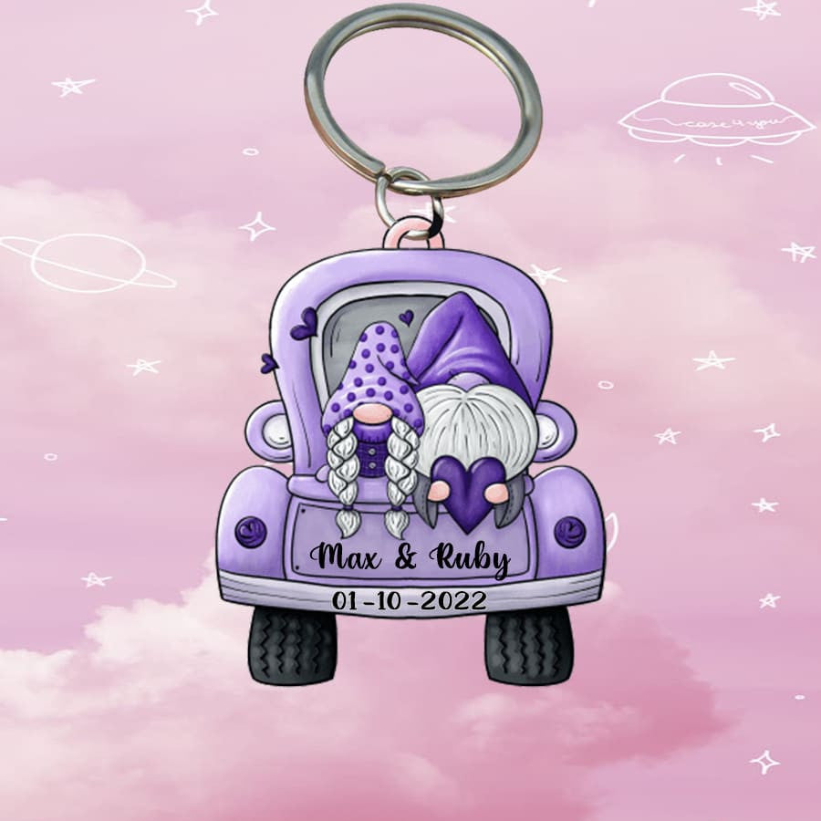 Personalized Gnome Truck Couple Keychain/ Custom Acrylic Flat Keychain for Girlfriend and Boyfriend