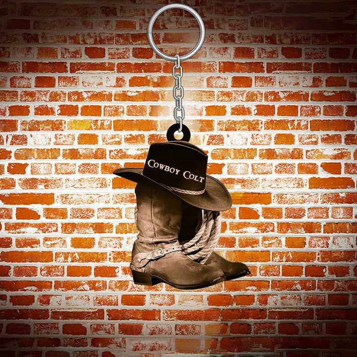 Personalized Cowboy Keychain/ Cowgirl Keychain Custom Acrylic Flat Keychain Boot and hat