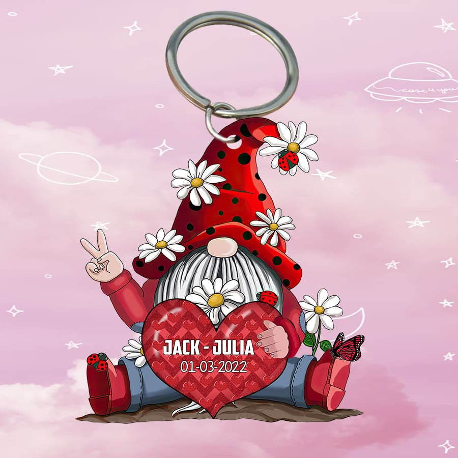 Personalized Gnome Couple Keychain/ Flat Acrylic Valentine Keychain for him
