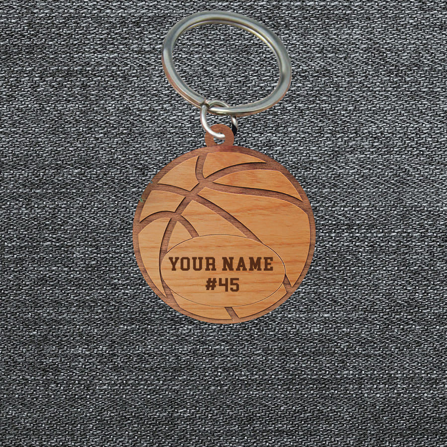 Personalized Basketball Wooden Keychain/ Custom Name Flat Keychain for Basketball Lovers