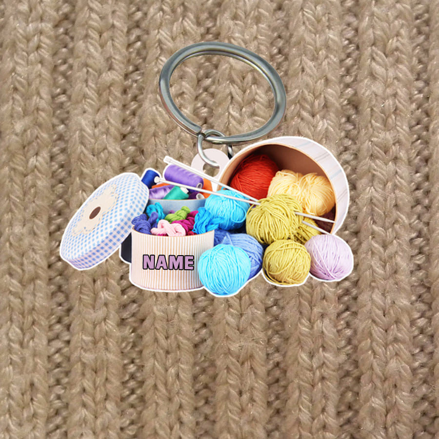 Personalized Knitting Keychain/ Custom Name Flat Acrylic Keychain for Knitter