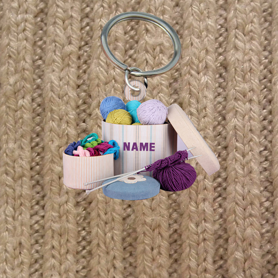 Personalized Knitting Keychain/ Custom Name Flat Acrylic Keychain for Knitter