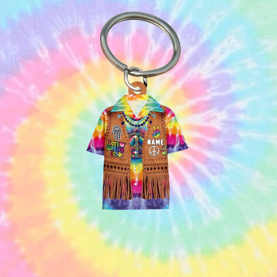 Personalized Hippie Keychain/ Custom Name Flat Acrylic Keychain for Hippie Lovers
