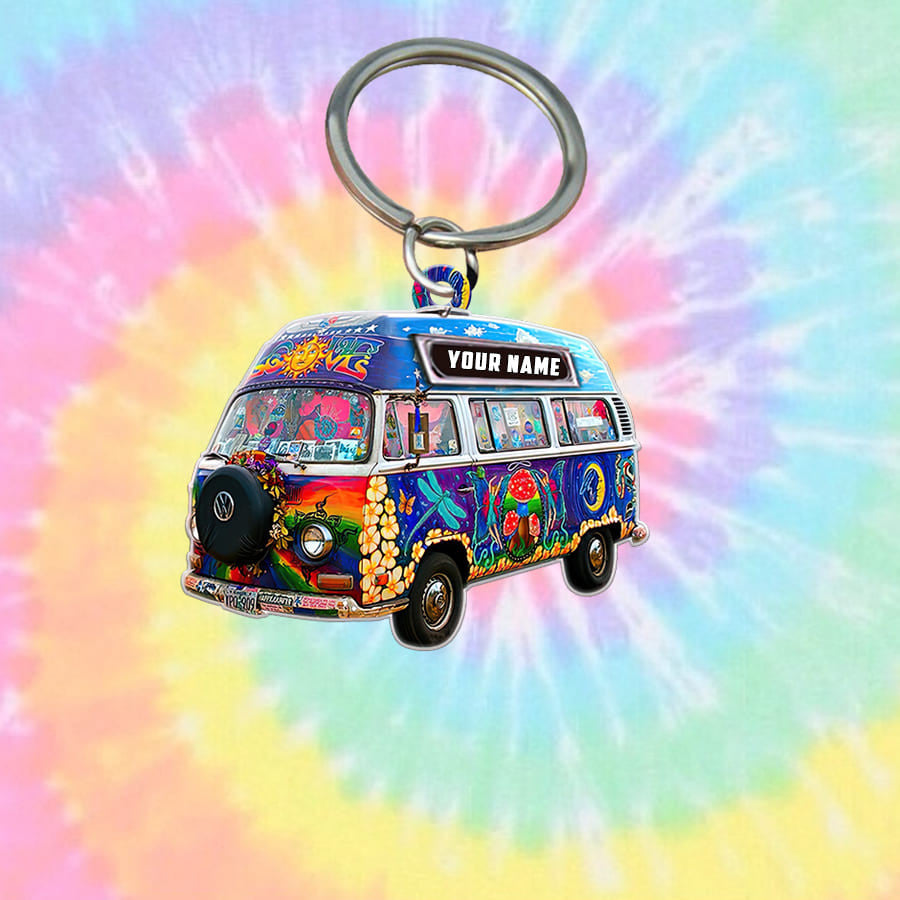 Personalized Hippie Keychain/ Custom Name Flat Acrylic Keychain for Hippie Lovers