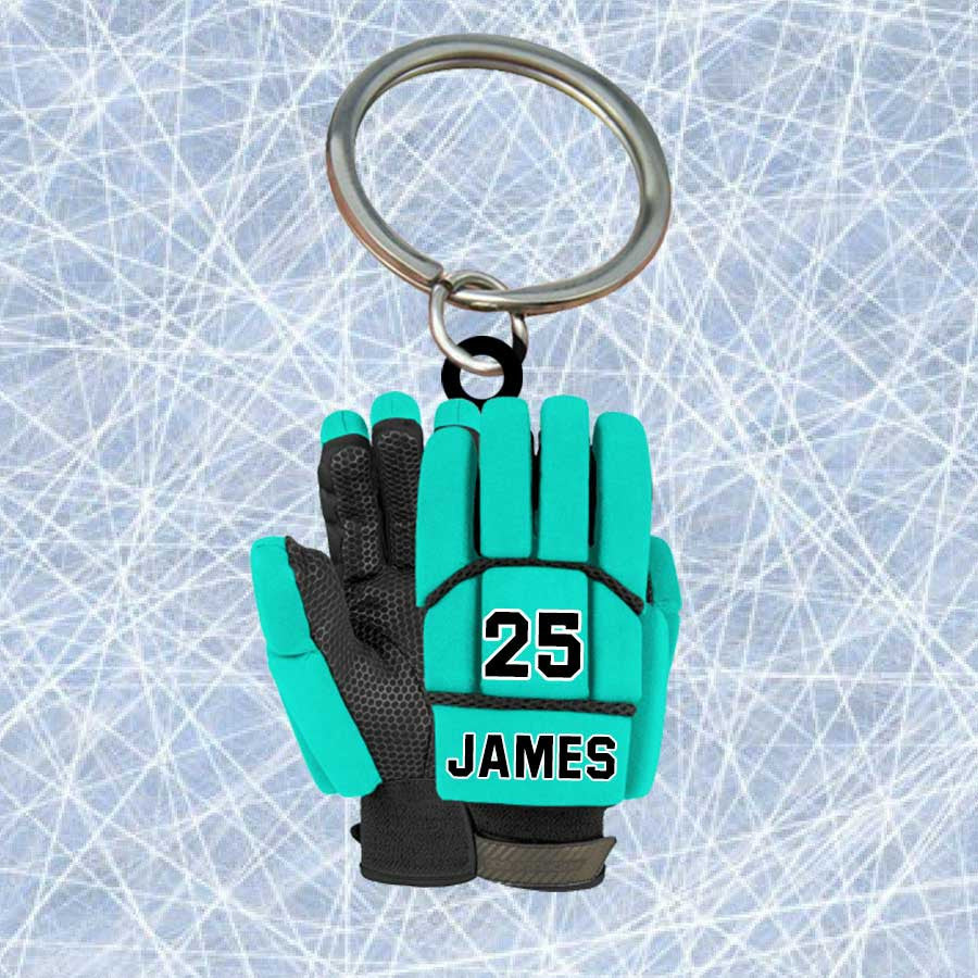 Personalized Ice Hockey Gloves Keychain/ Custom Name Flat Acrylic Keychain for Hockey Players