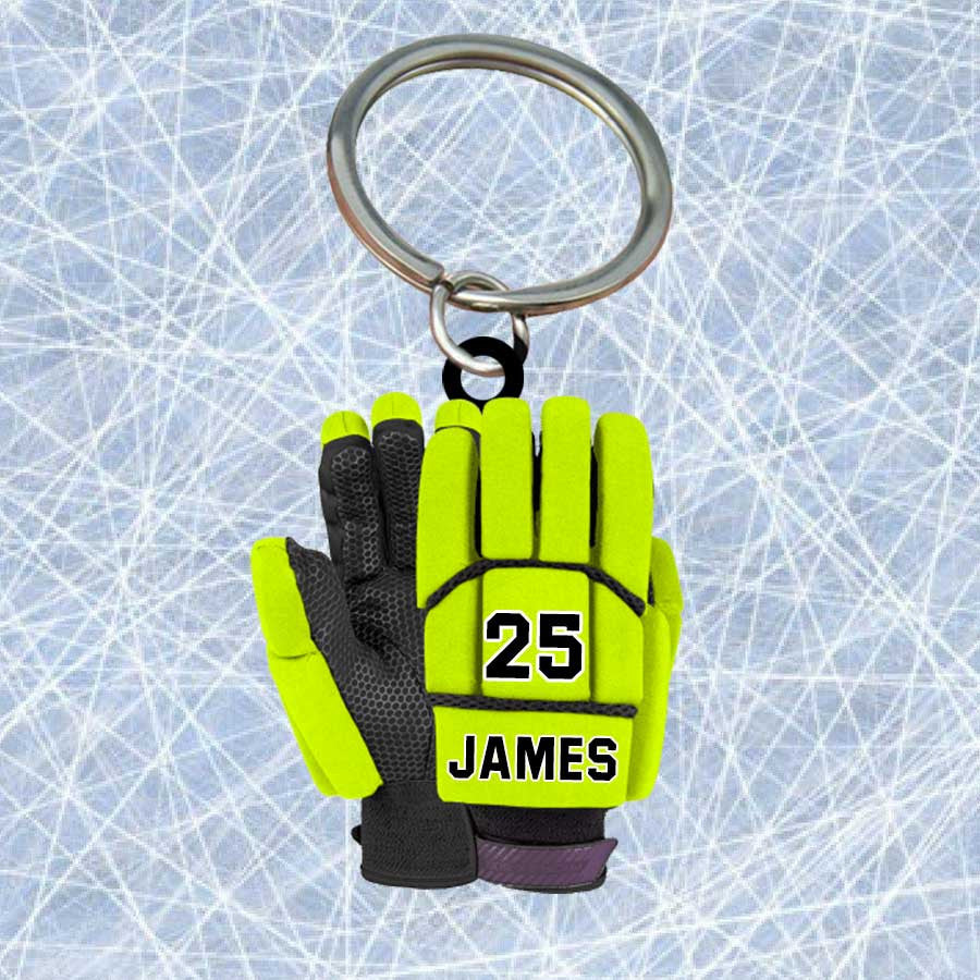 Personalized Ice Hockey Gloves Keychain/ Custom Name Flat Acrylic Keychain for Hockey Players