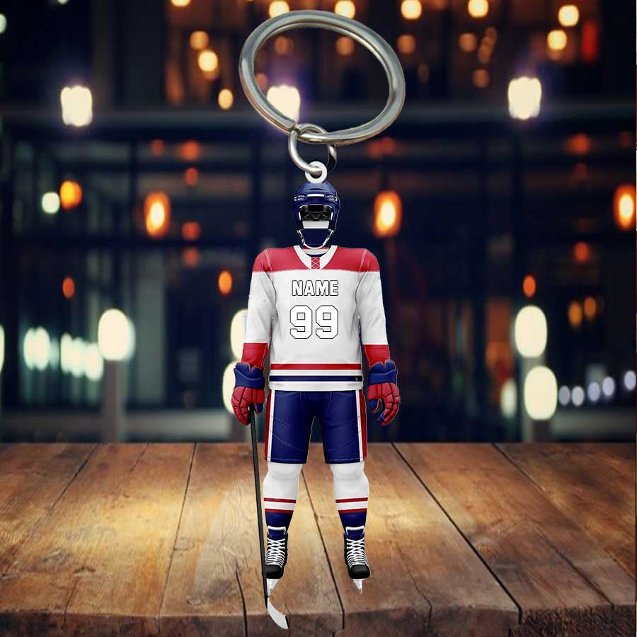 Personalized Hockey Equipment Keychain/ Hockey Uniform Flat Acrylic Keychain