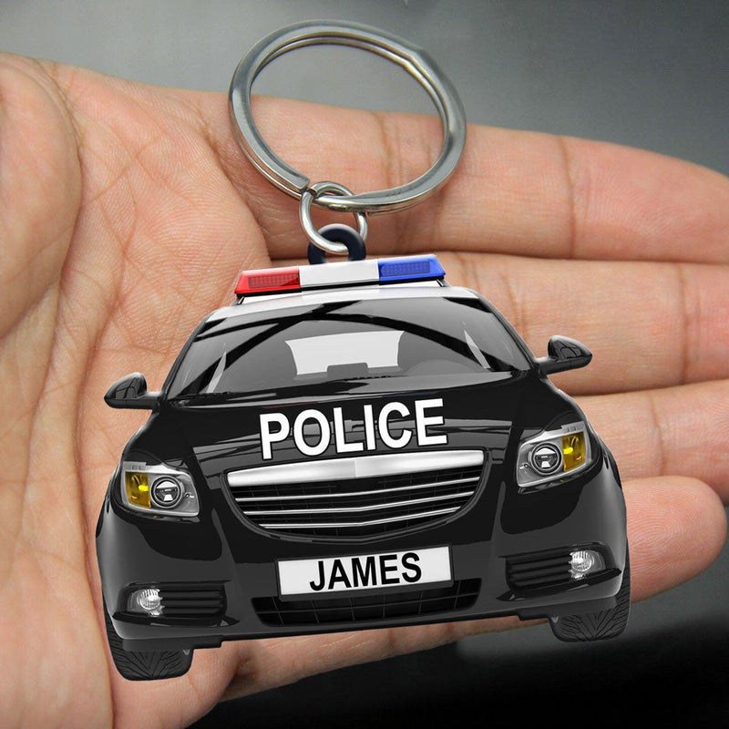 Police Car Keychain/ Custom Name Flat Acrylic Keychain for Police Officers