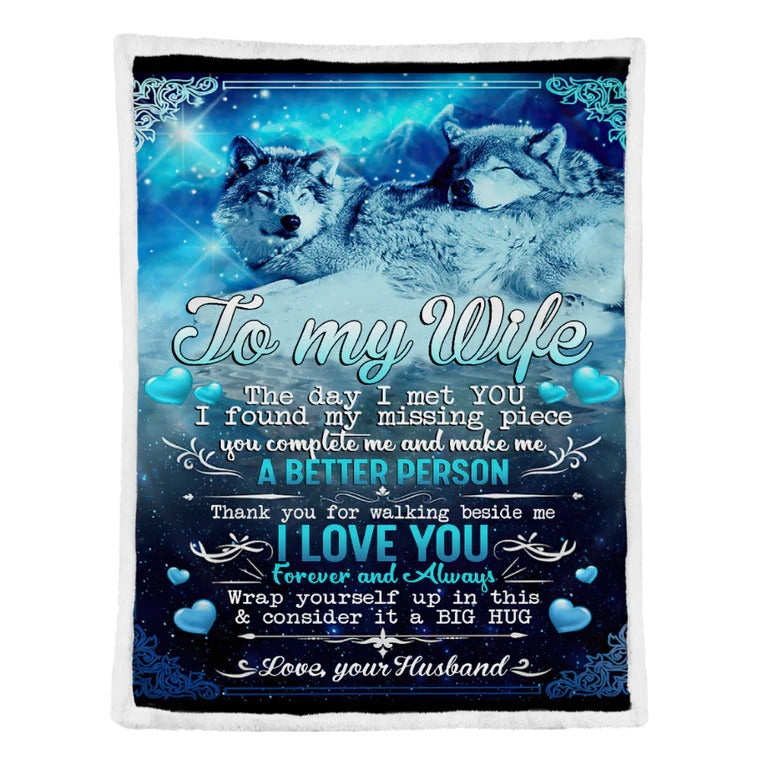 Gift For Wife Throw Blanket/ To My Wife I Love You Wolf Fleece Sherpa Blanket/ Custom Blanket For Wife/ Valentine Blanket