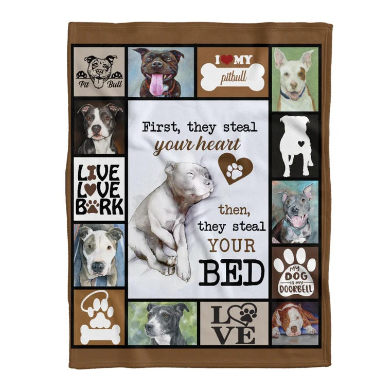 First They Steal Your Heart Pitbull Dog Fleece Blanket Gift For People Home Decor Bedding Couch Sofa Soft And Comfy Cozy