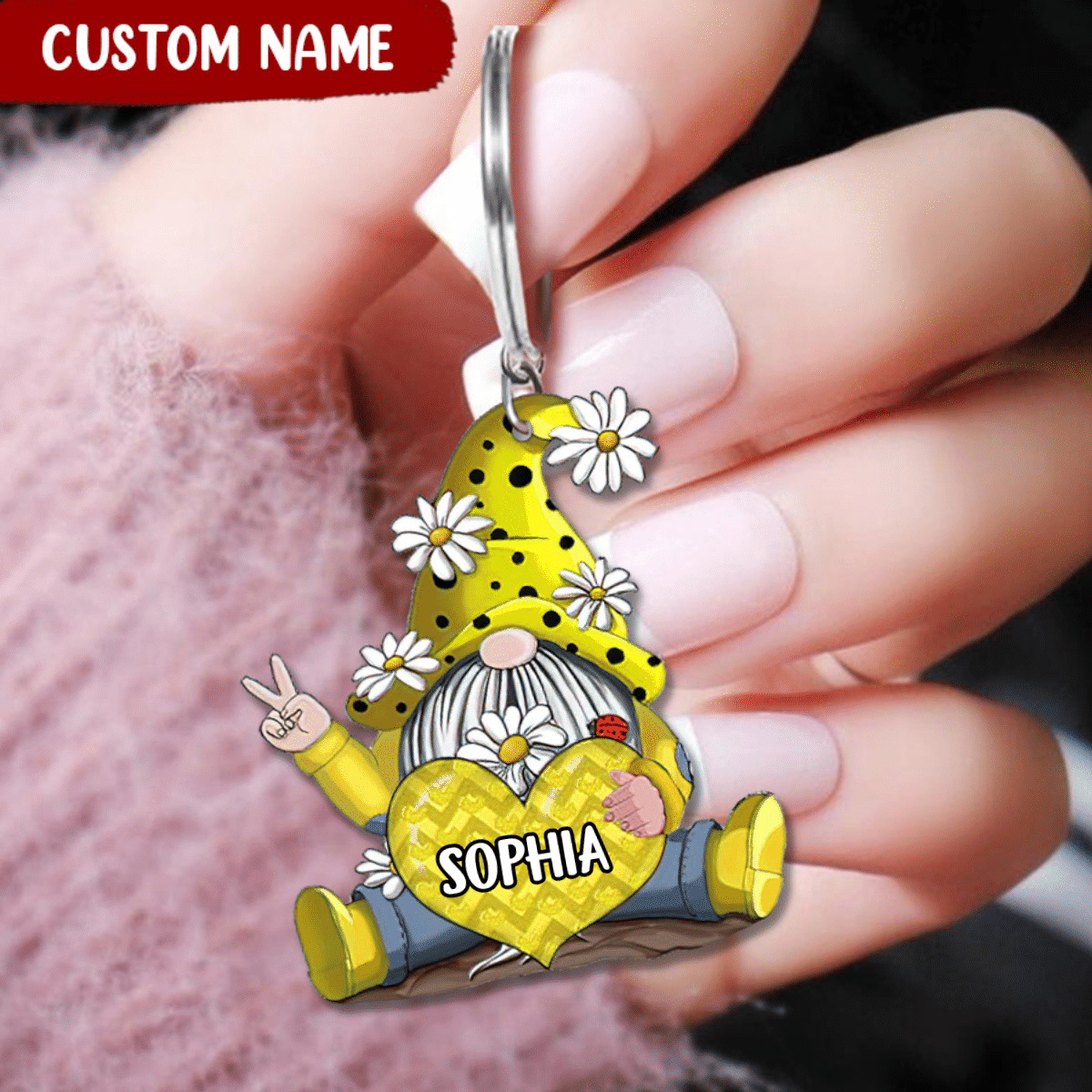 Personalized Gnome With Heart Custom Name Keychain/ Gift for Her Acrylic Keychain