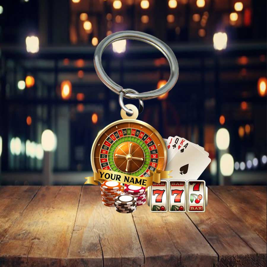 Personalized Casino Keychain/ Custom Name casino player Flat Acrylic Keychain