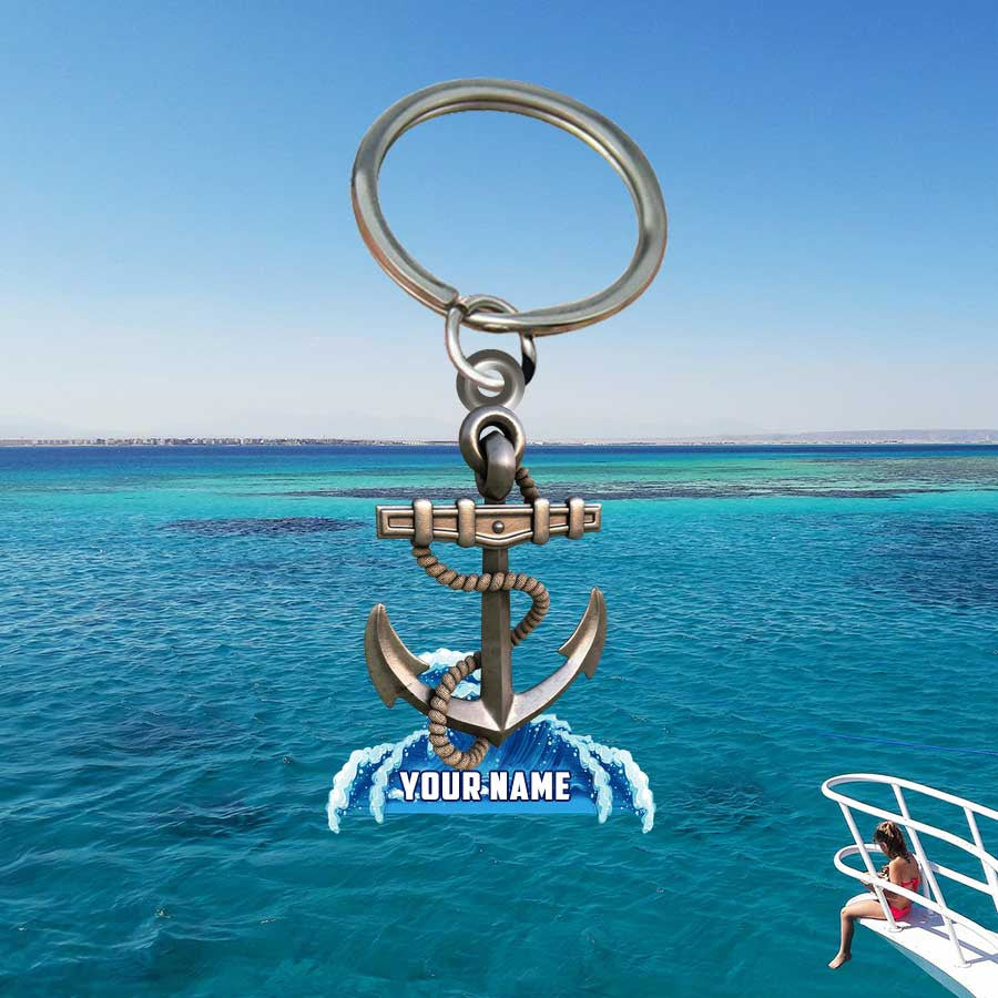 Personalized Anchor keychain/ Custom Name Acrylic Flat Keychain for Sailor/ Captain