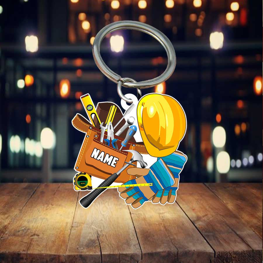 Personalized Carpenter keychain/ Custom Name Flat Acrylic Carpenter tool Keychain