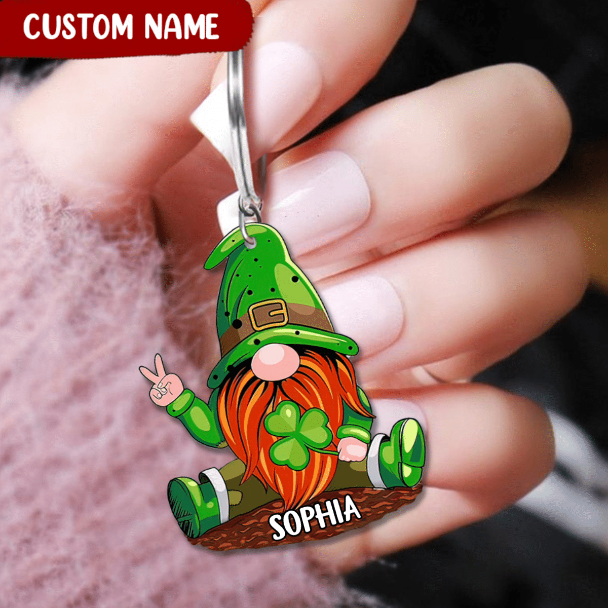 Lovely Gnome Custom Name Keychain Awesome Gift For Valentine Day Flat Acrylic Keychain