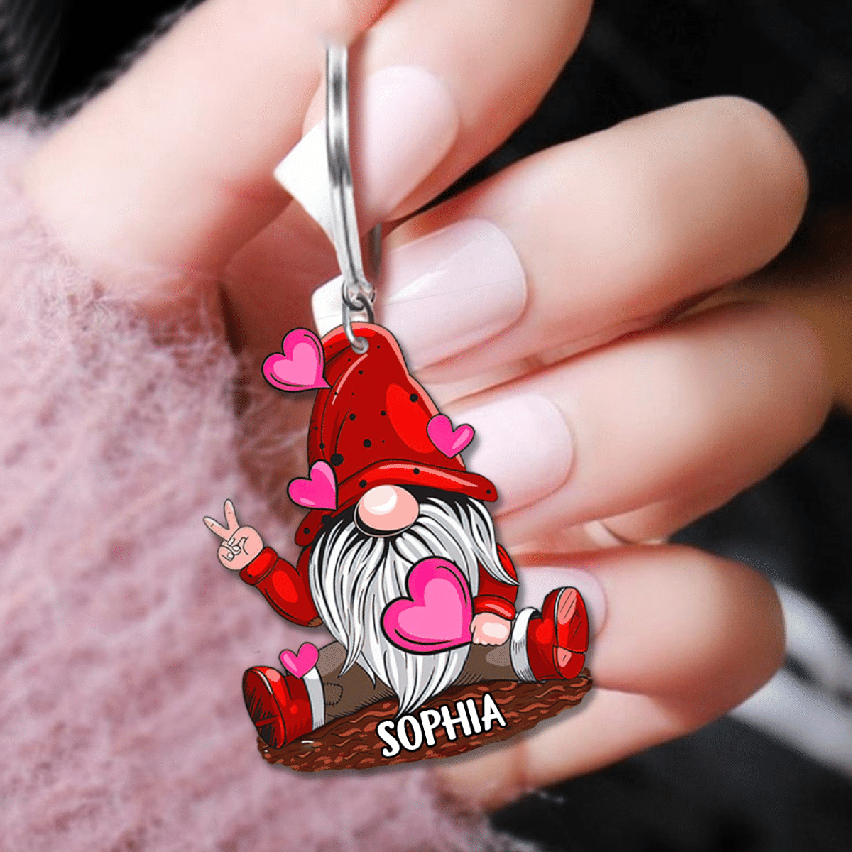 Lovely Gnome Custom Name Keychain Awesome Gift For Valentine Day Flat Acrylic Keychain