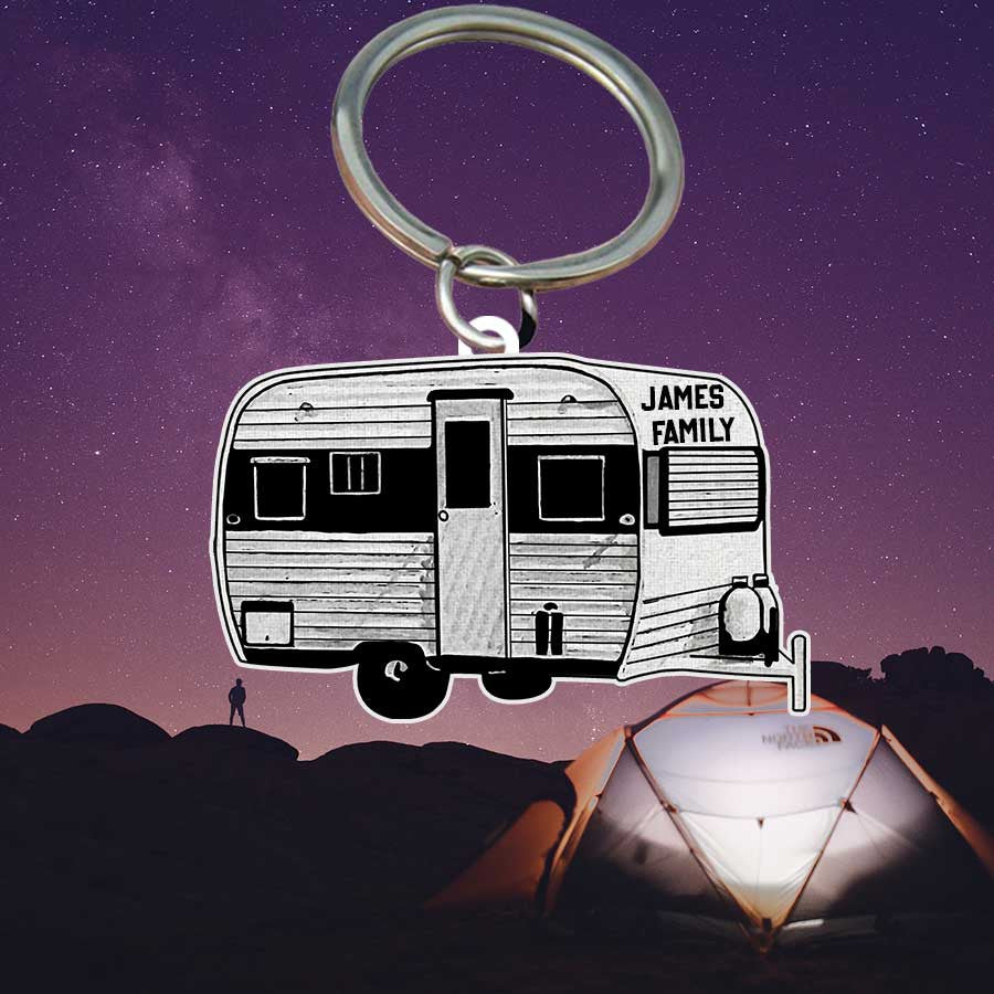 Personalized Camping Keychain/ Popup Flat Acrylic Keychain for Camper