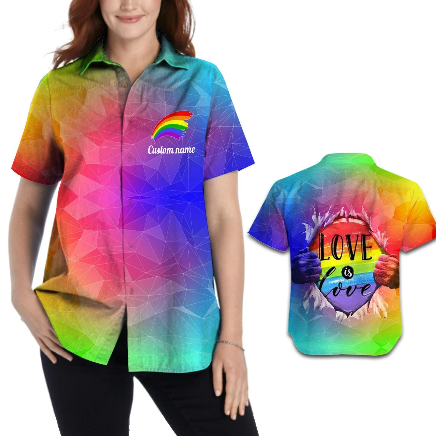 Personalized With Name Women Hawaiian Aloha Shirt/ Lgbtq In Pride Month/ Love Is Love Rainbow