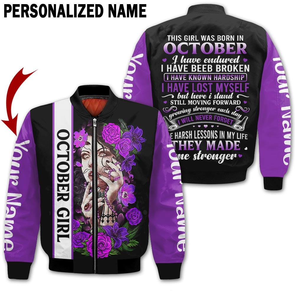 Presonalized Name Birthday Outfit October Girl 3D All Over Printed Purple Flower Girl Birthday Shirt