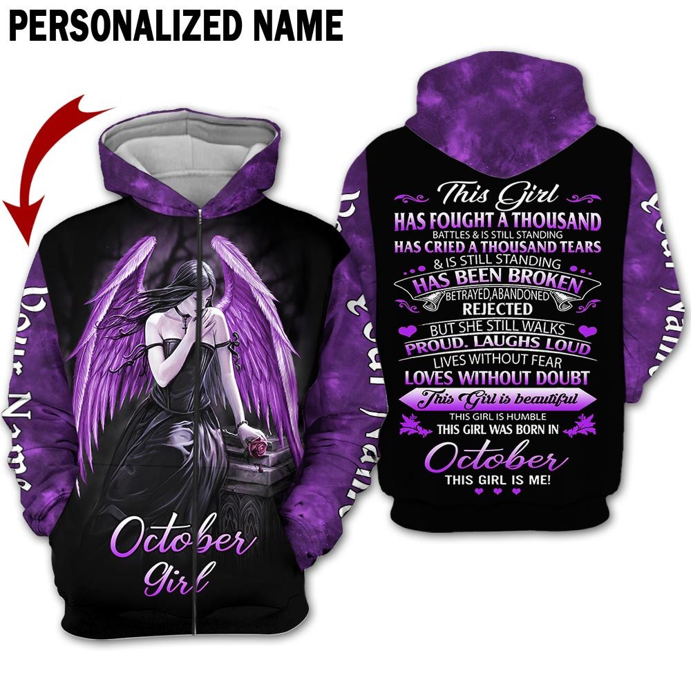 Presonalized Name Birthday Outfit October Girl 3D All Over Printed Purple Skull Girl Birthday Shirt