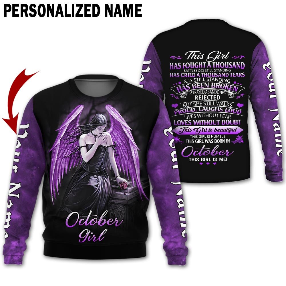 Presonalized Name Birthday Outfit October Girl 3D All Over Printed Purple Skull Girl Birthday Shirt
