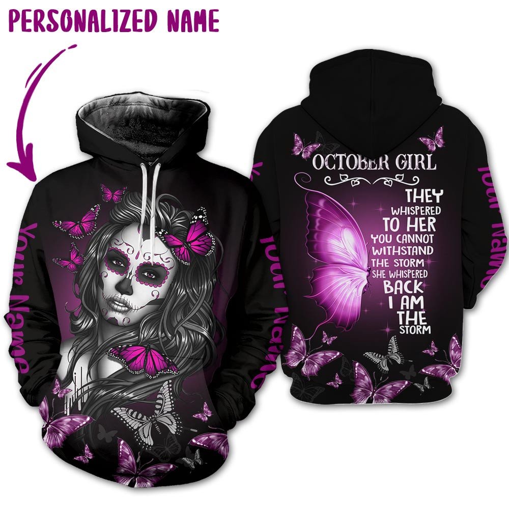 Presonalized Name Birthday Outfit October Girl 3D All Over Printed Bufterfly Purple Girl Birthday Shirt