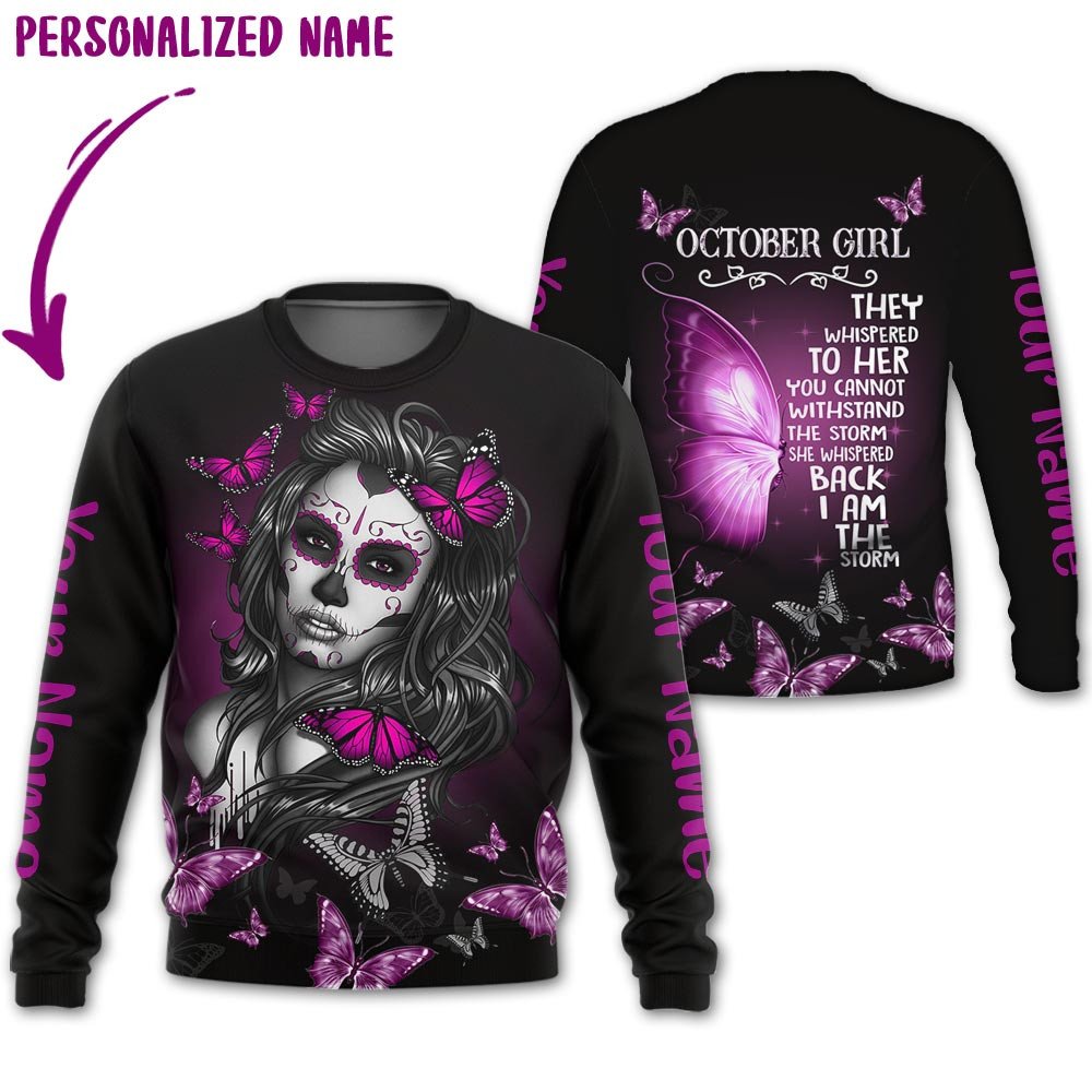 Presonalized Name Birthday Outfit October Girl 3D All Over Printed Bufterfly Purple Girl Birthday Shirt