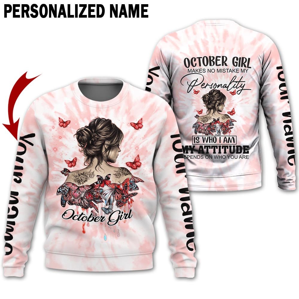 Personalized Name Birthday Outfit October Girl Hippie Bufterfly Red Birthday Shirt For Women