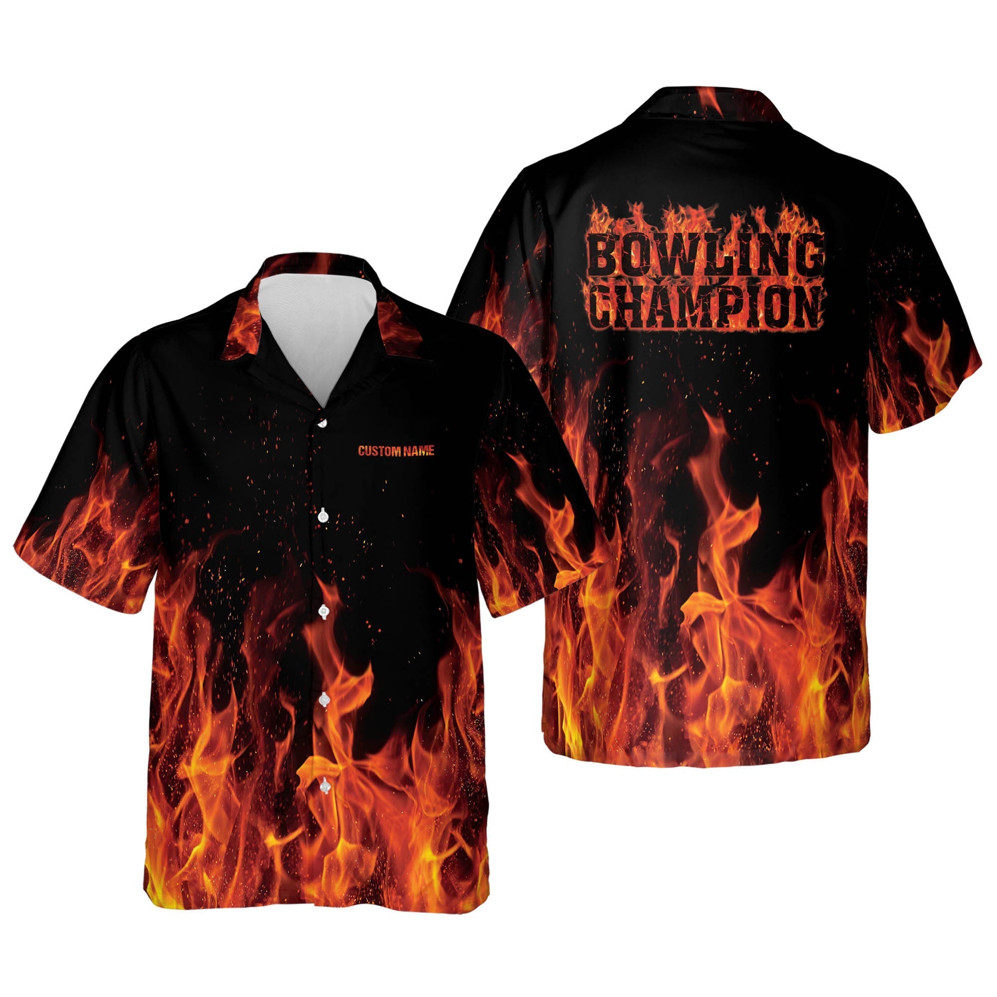 Custom Flame Bowling Button-Down Hawaiian  Shirts for Men/ Bowling Team Shirt/ Bowling Gift