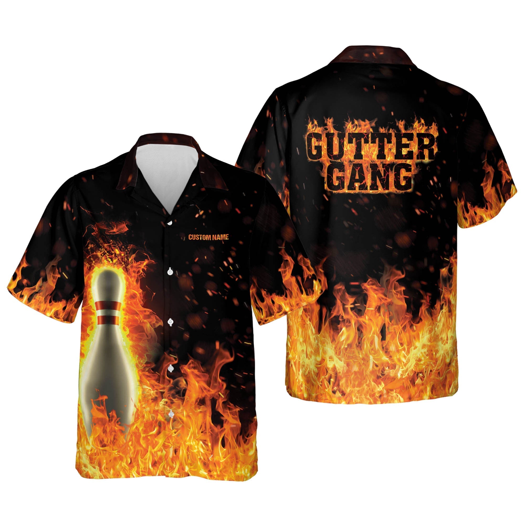 Personalized Flame Hawaiian Bowling Gutter gang Shirts for Men/ Bowling Team Shirt/ Bowling Gift