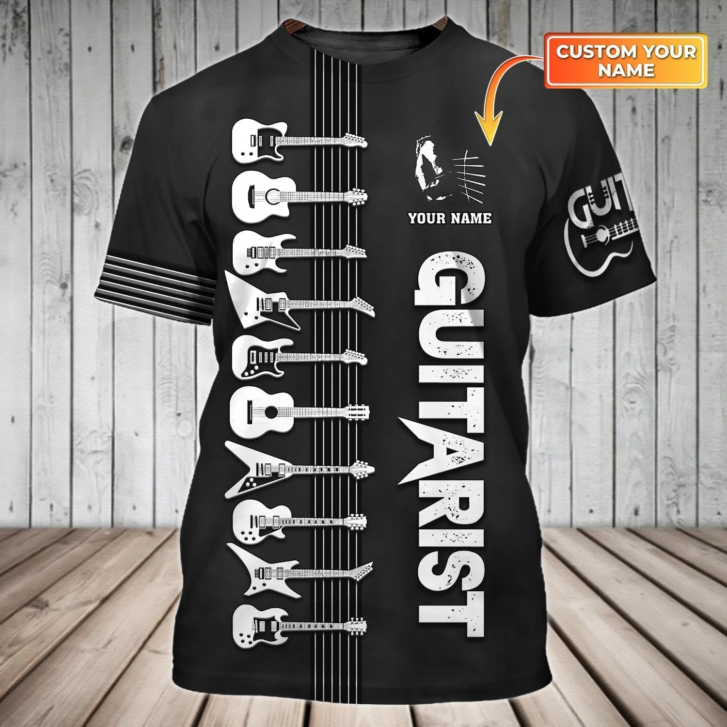 Custom Black Guitarist Shirt/ Guitar 3D Print On Shirt/ Guitar Lover Gifts