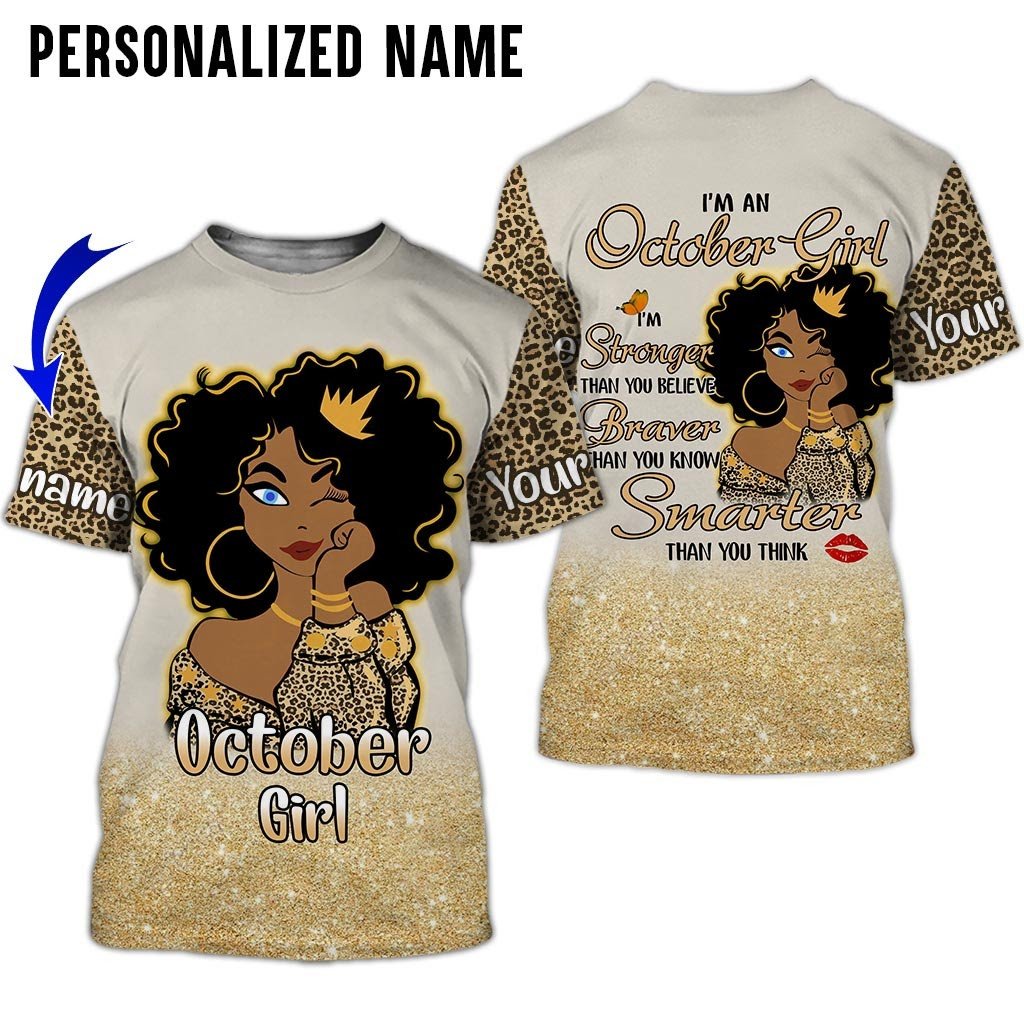 Personalized Name Birthday Outfit October Girl Leopard Skin All Over Printed Birthday Shirt