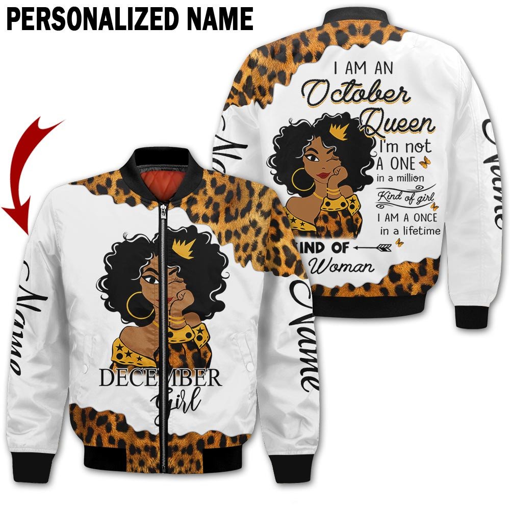 Personalized Name Birthday Outfit October Girl Leopard Skin Yellow Kind Of Woman All Over Printed Birthday Shirt