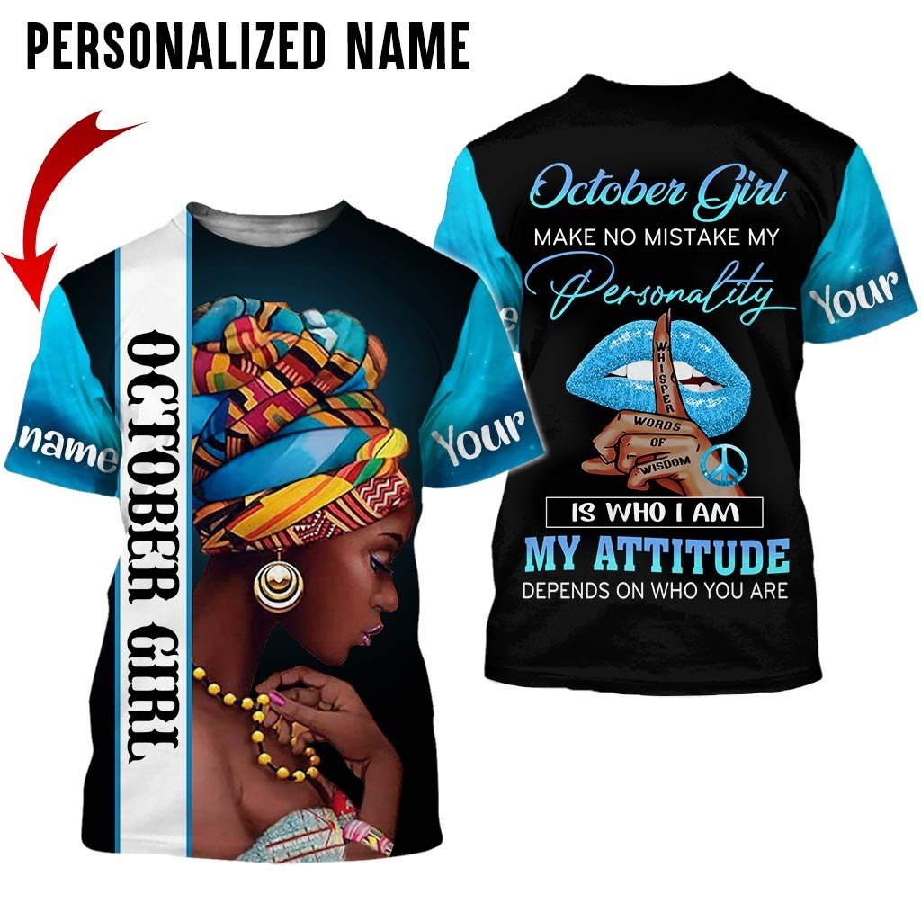 Personalized Name Birthday Outfit October Girl  Kind Of Woman Blue All Over Printed Birthday Shirt
