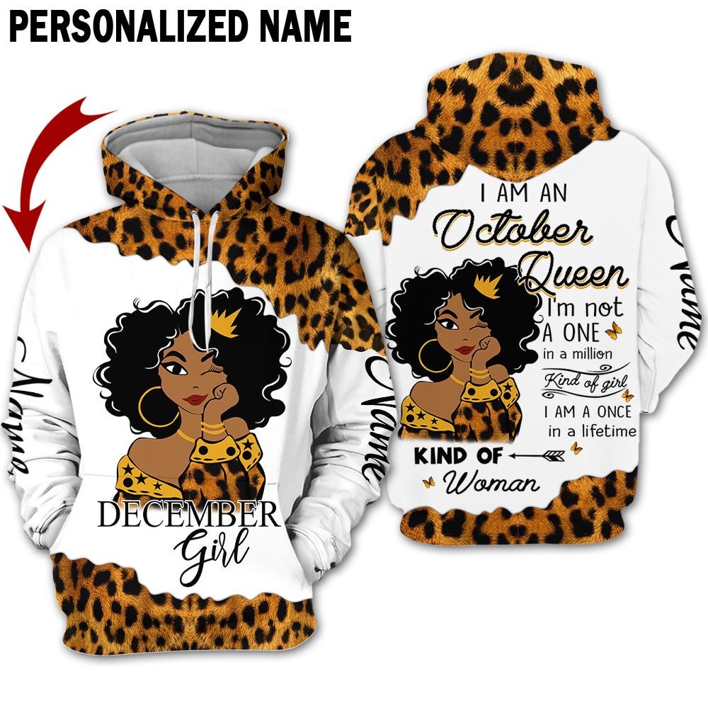 Personalized Name Birthday Outfit October Girl Leopard Skin Yellow Kind Of Woman All Over Printed Birthday Shirt
