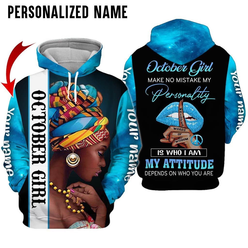 Personalized Name Birthday Outfit October Girl  Kind Of Woman Blue All Over Printed Birthday Shirt