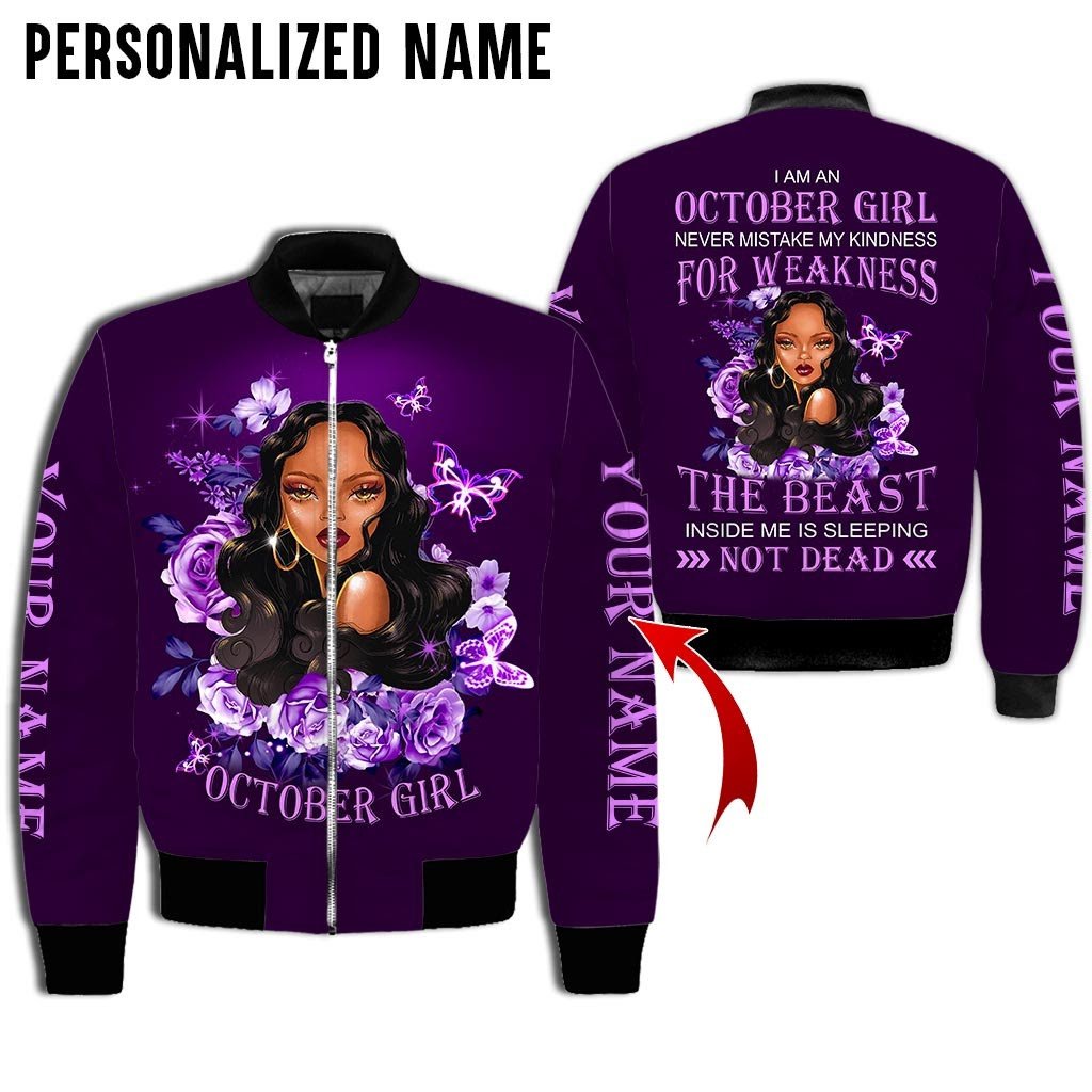 Personalized Name Birthday Outfit October Girl Not Dead Flower Purple All Over Printed Birthday Shirt