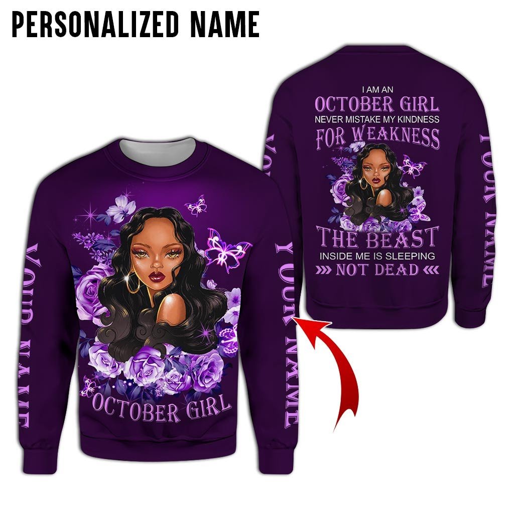 Personalized Name Birthday Outfit October Girl Not Dead Flower Purple All Over Printed Birthday Shirt